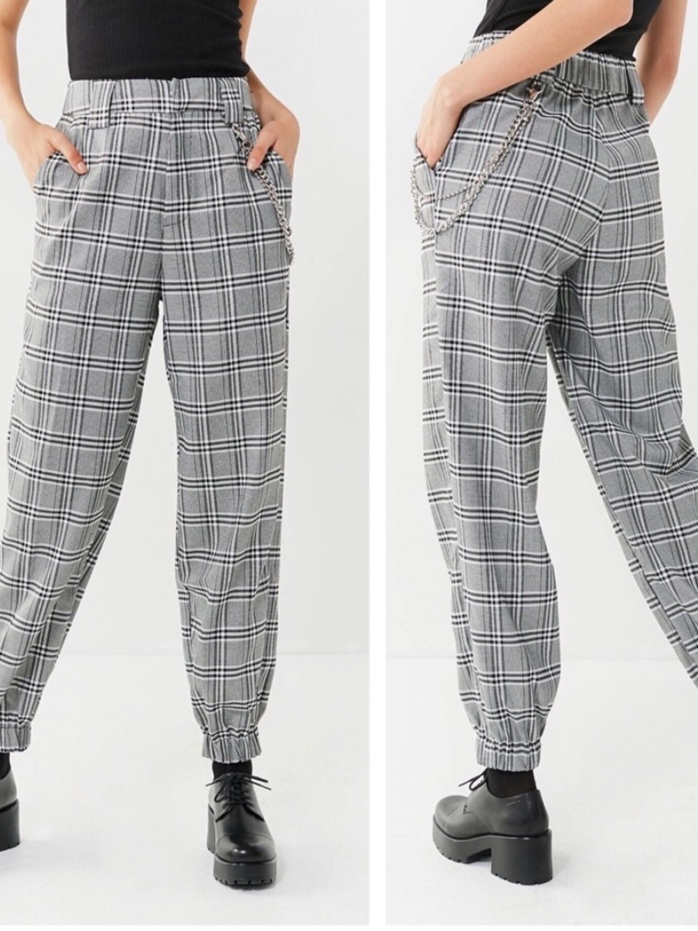 I.AM.GIA Gray Plaid Jogger Trousers